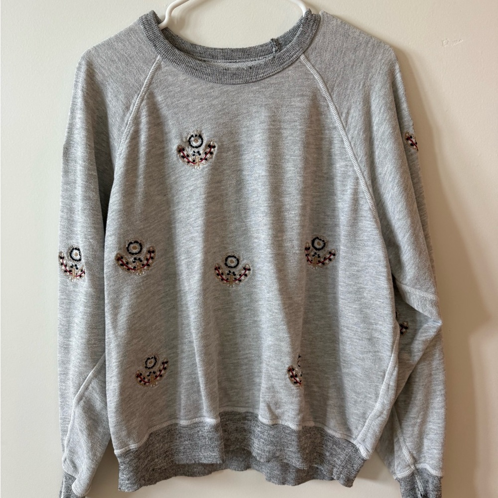 THE GREAT. Gray Embroidered Sweatshirt (college )